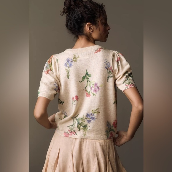 NWT By Anthropologie Short-Sleeve Printed Sweater - Picture 2 of 8